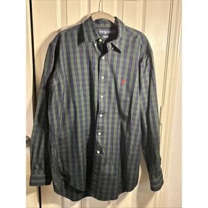 Polo Ralph Lauren Men Sz 16-35 Yarmouth Oxford‎ Shirt Plaid Performance